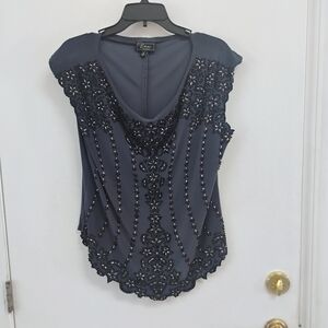 Dressbarn Petite XL Gray Beaded Blouse